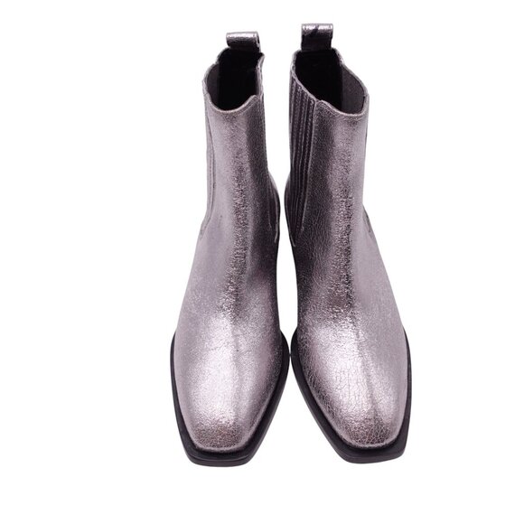 LN Seychelles Women's Metallic Hold Me Down Ankle Boots Sz 6 Silver Square Toe - Picture 2 of 9